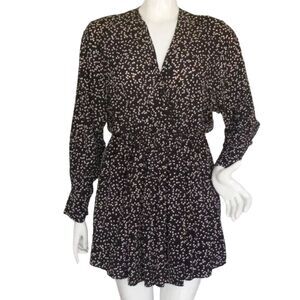 ISABEL MARANT ÉTOILE Mini Dress, 36/S, Black/Ecru, Long sleeve, Surplice, Lined